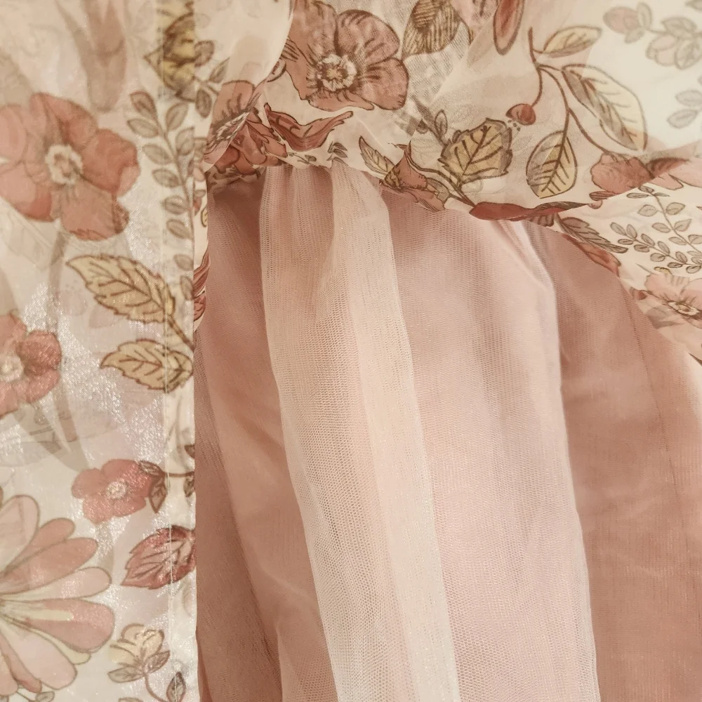 Kensie Girl Floral Smocked Dress Ruffle Sleeve Pink Size 4